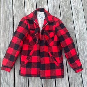 Vintage Red and Black Sherpa Lined Flannel Jacket